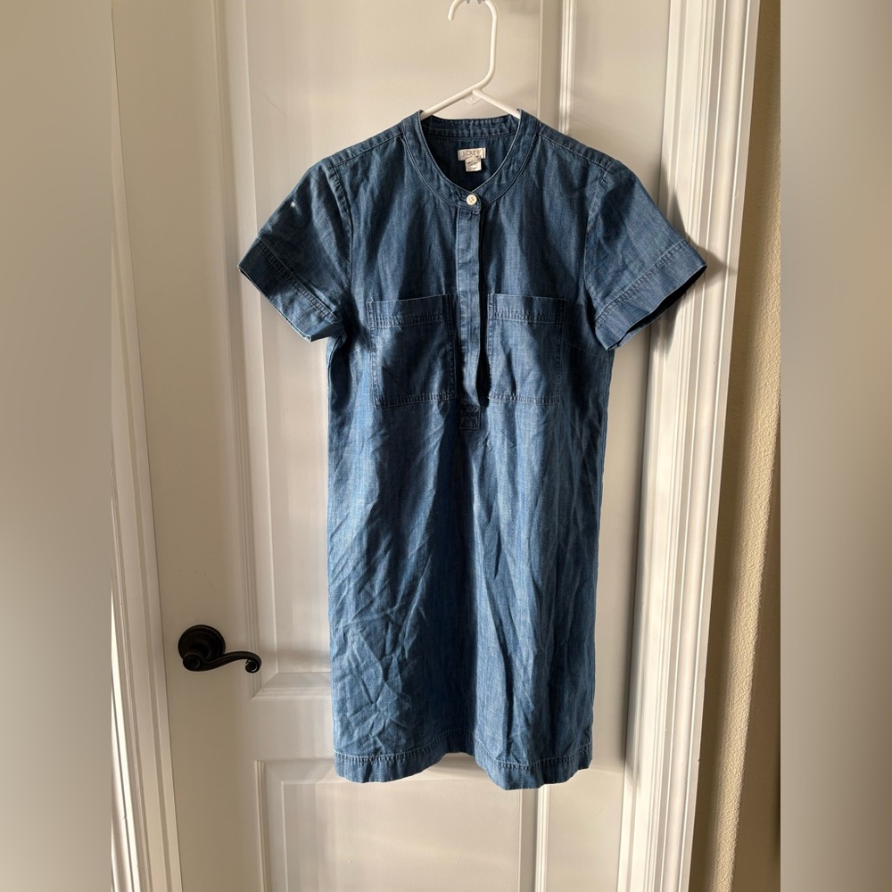 J.Crew Blue Chambray Shift Dress XS 100% Cotton Short Sleeve